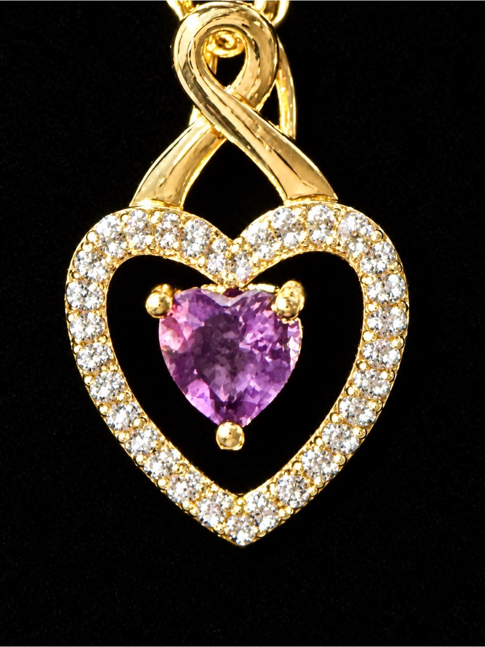 PAJ Gold Plated Heart Pendant Necklace with Purple Heart Gem